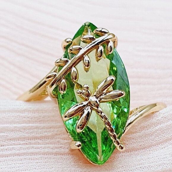 ✨Super Large Oval Crystal Clear Zircon Dragonfly Gold Rings for Women,EVGG1116 - Picture 2 of 7